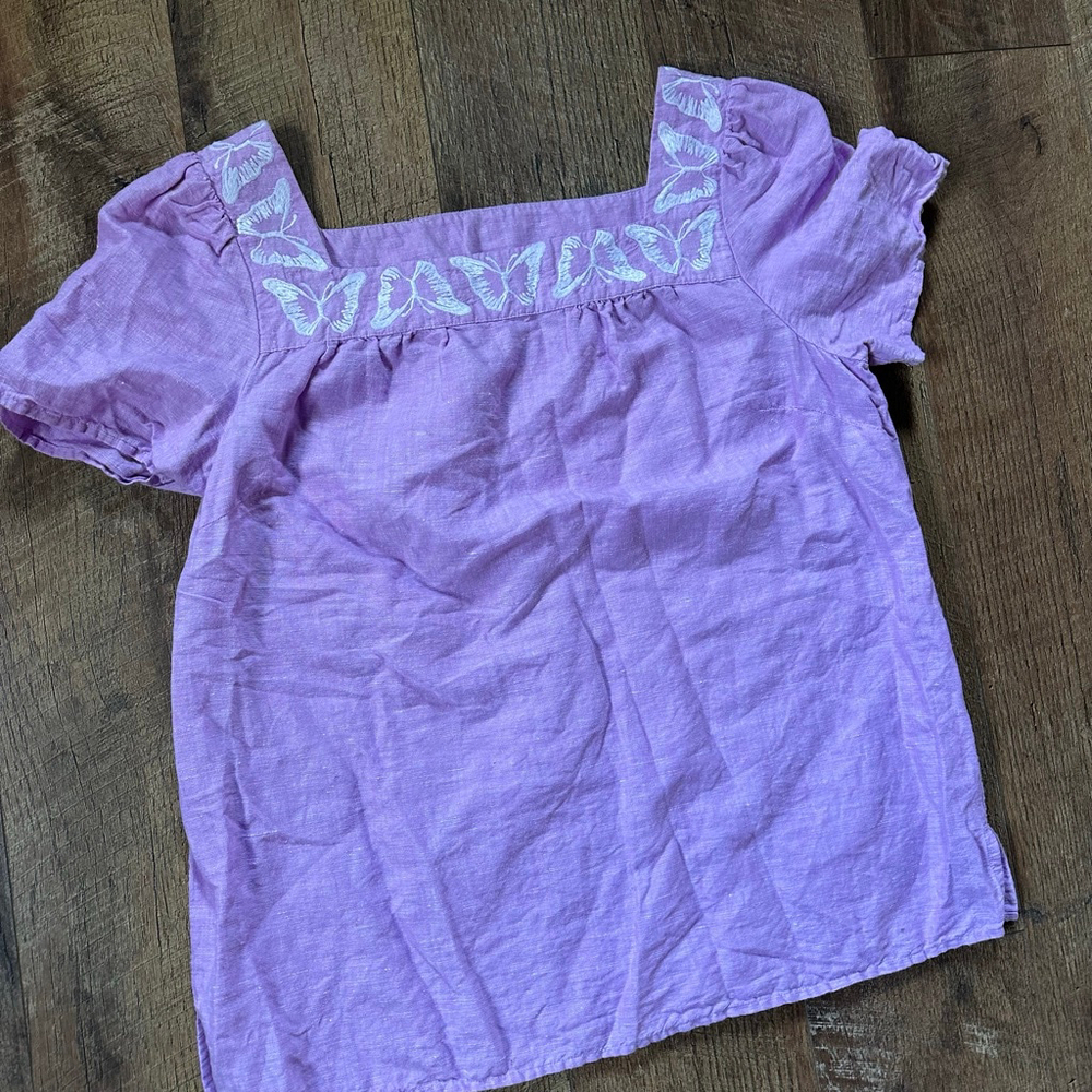 Women's Talbots Purple Linen Blend Butterfly Embroidered Blouse Spring